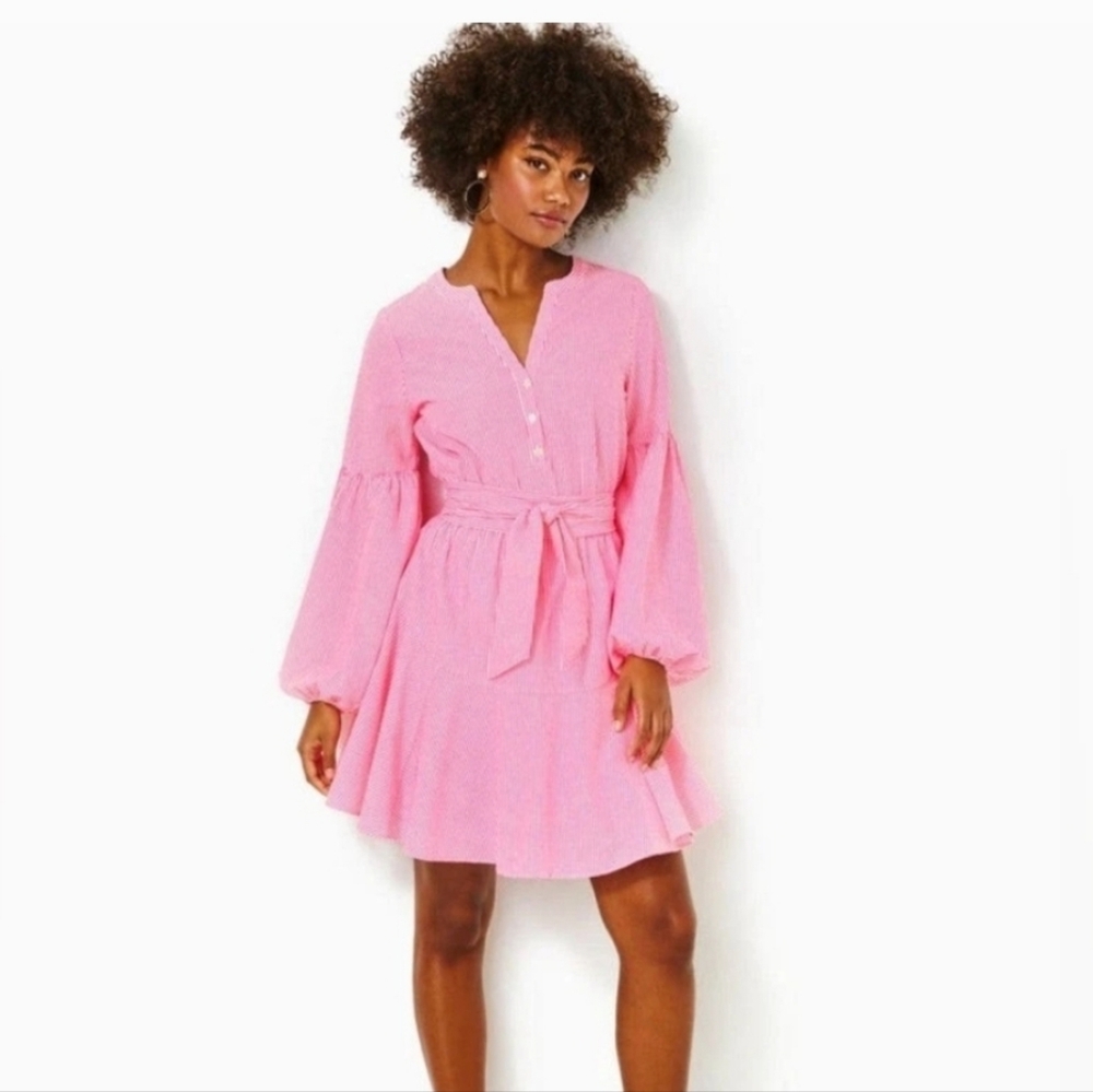 Lilly Pulitzer | Carla Pink White Striped Dress Roxie Pink Harbor Stripe Size 8